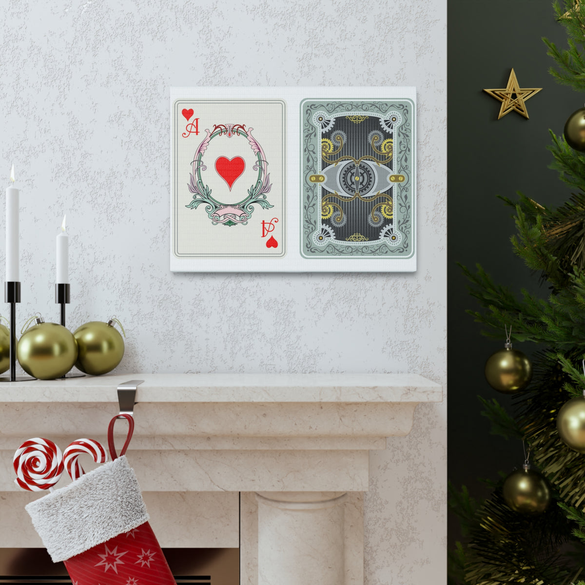 Steampunk Style Ace Of Hearts Playing Card Canvas Wall Art for Home Decor Ready-to-Hang-Express Your Love Gifts