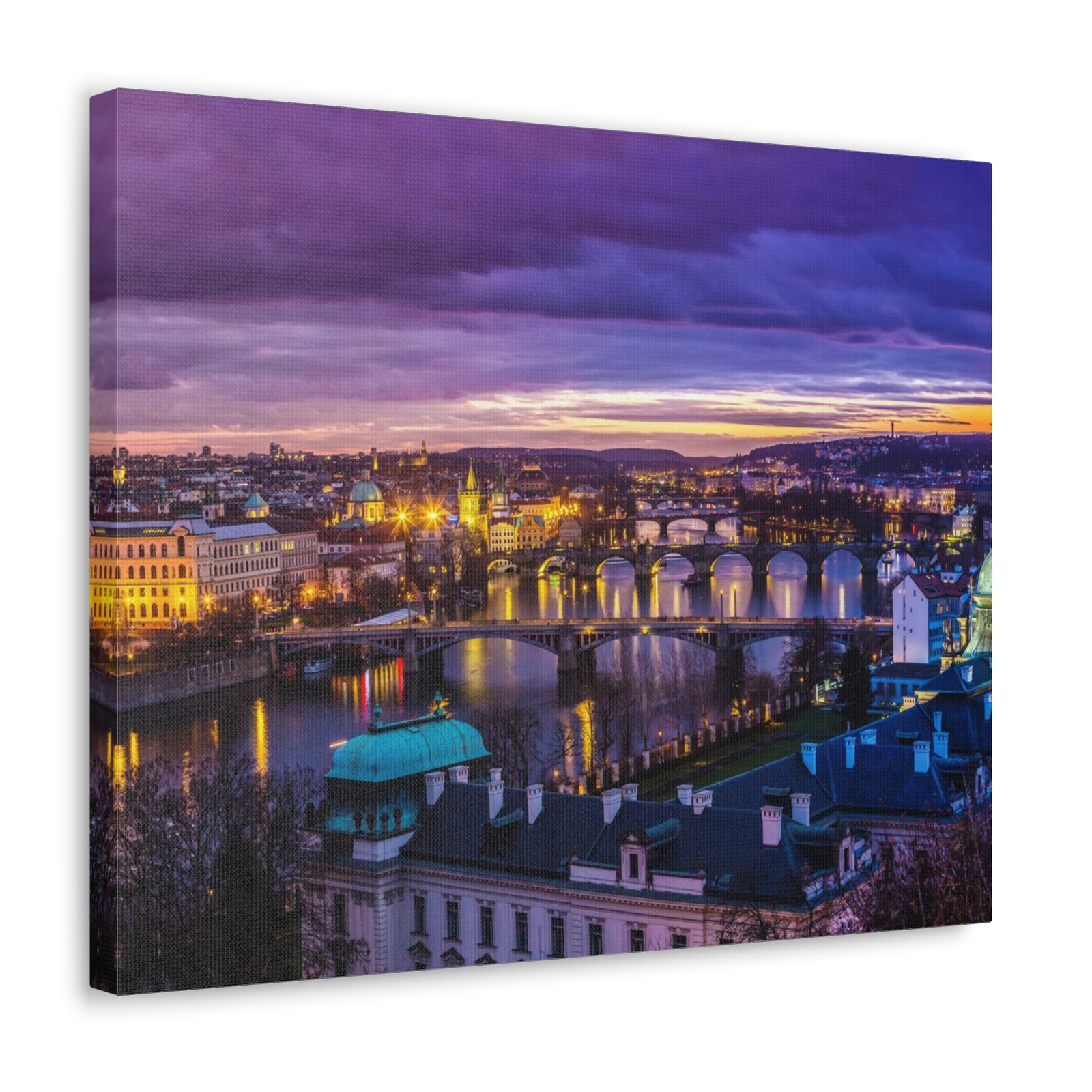 Prague Night Skyline Canvas Artwork High-Quality Breathtaking Stunning Cityscape for Home Decor Ready to Hang-Express Your Love Gifts