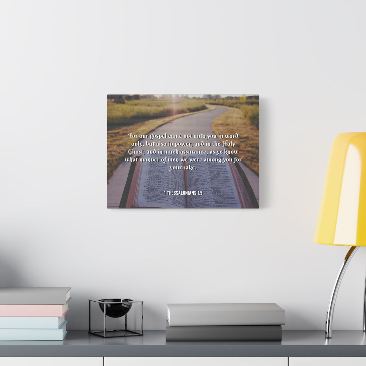 Scripture Canvas Gospel Came 1 Thessalonians 1:5 Christian Wall Art Bible Verse Print Ready to Hang-Express Your Love Gifts