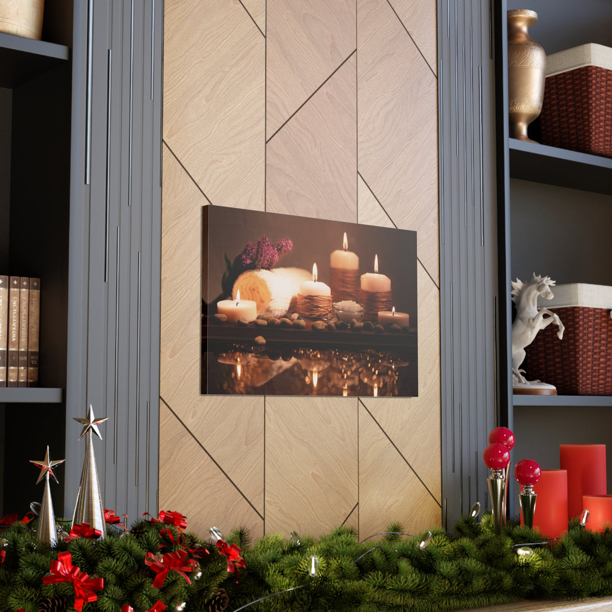 Pebbles and Aromatic Candles Forest Floral Nature Photography Canvas Wall Art for Home Decor Ready-to-Hang-Express Your Love Gifts