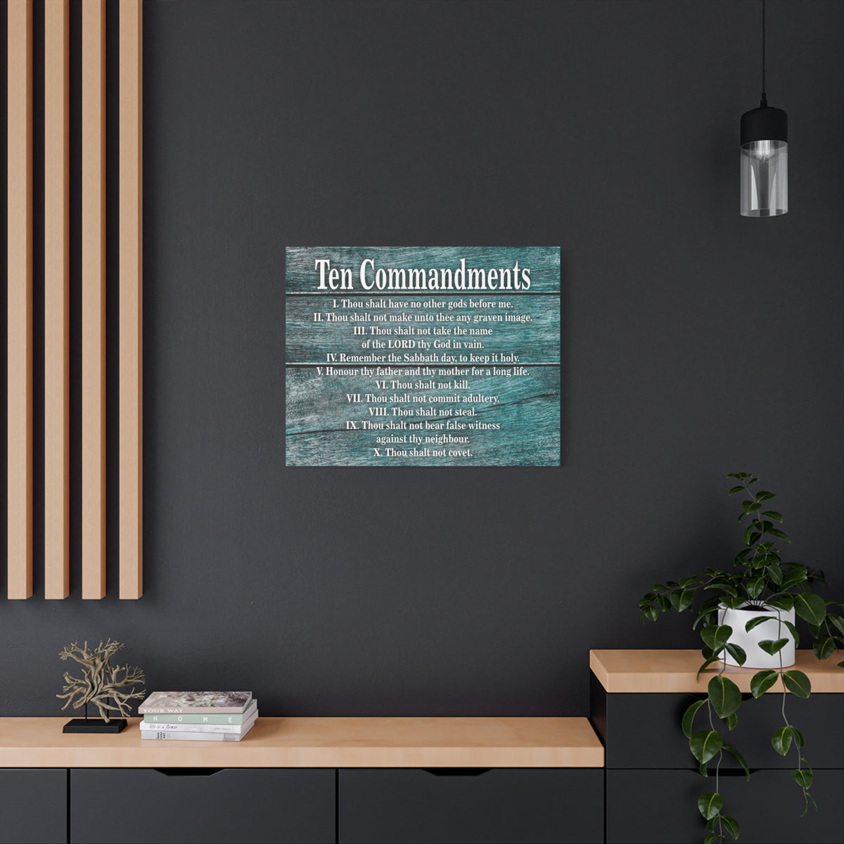 Scripture Canvas Ten Commandments Blue Wood Christian Wall Art Print Ready to Hang-Express Your Love Gifts