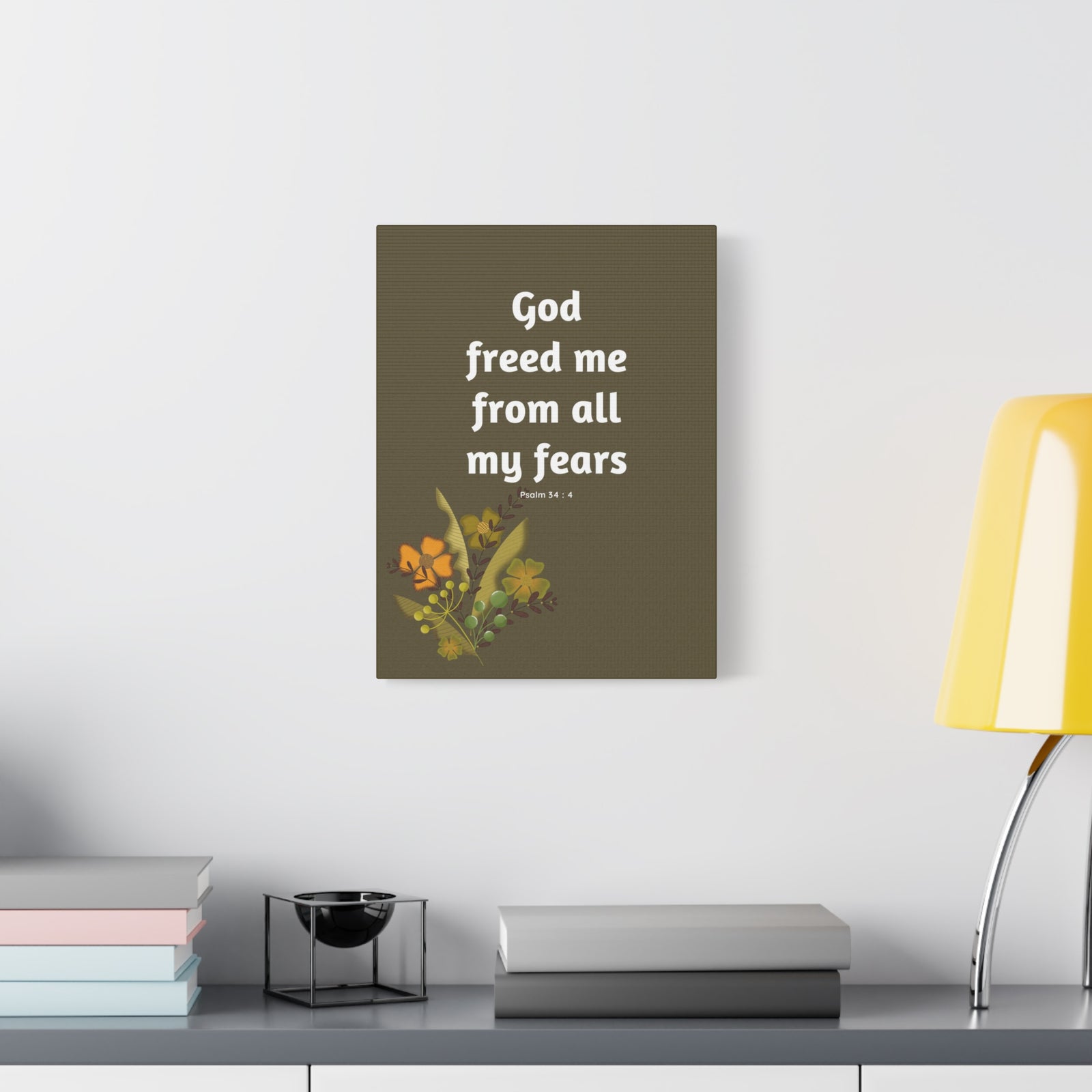 Scripture Canvas God Freed Me Psalm 34:4 Christian Wall Art Bible Verse Print Ready to Hang-Express Your Love Gifts