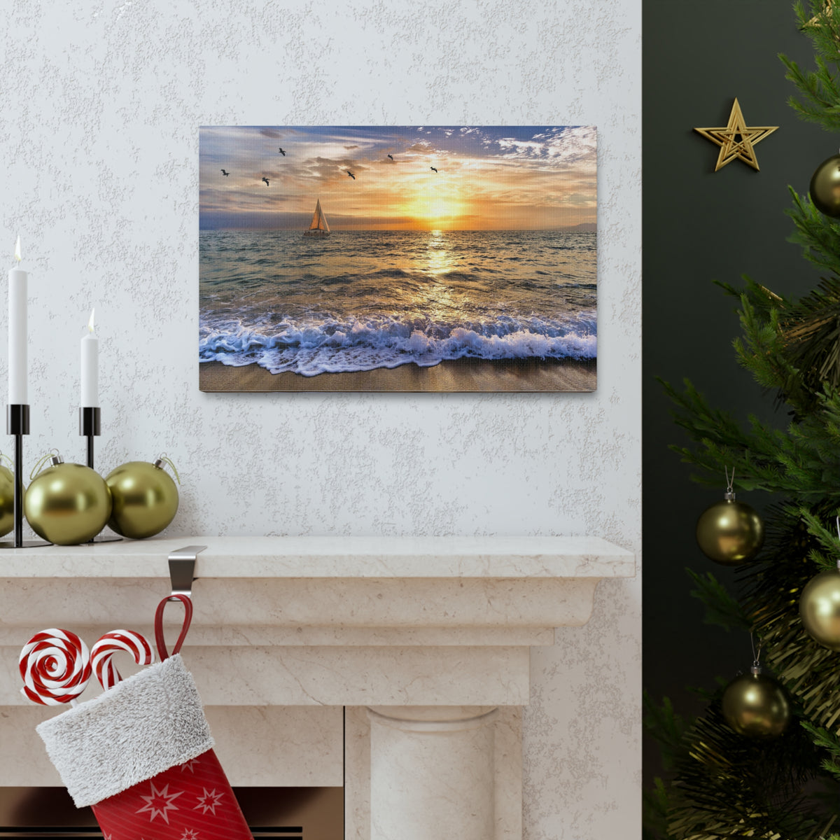 Sailboat Sailing Out To Sea Ocean Canvas Wall Art for Home Decor Ready-to-Hang-Express Your Love Gifts