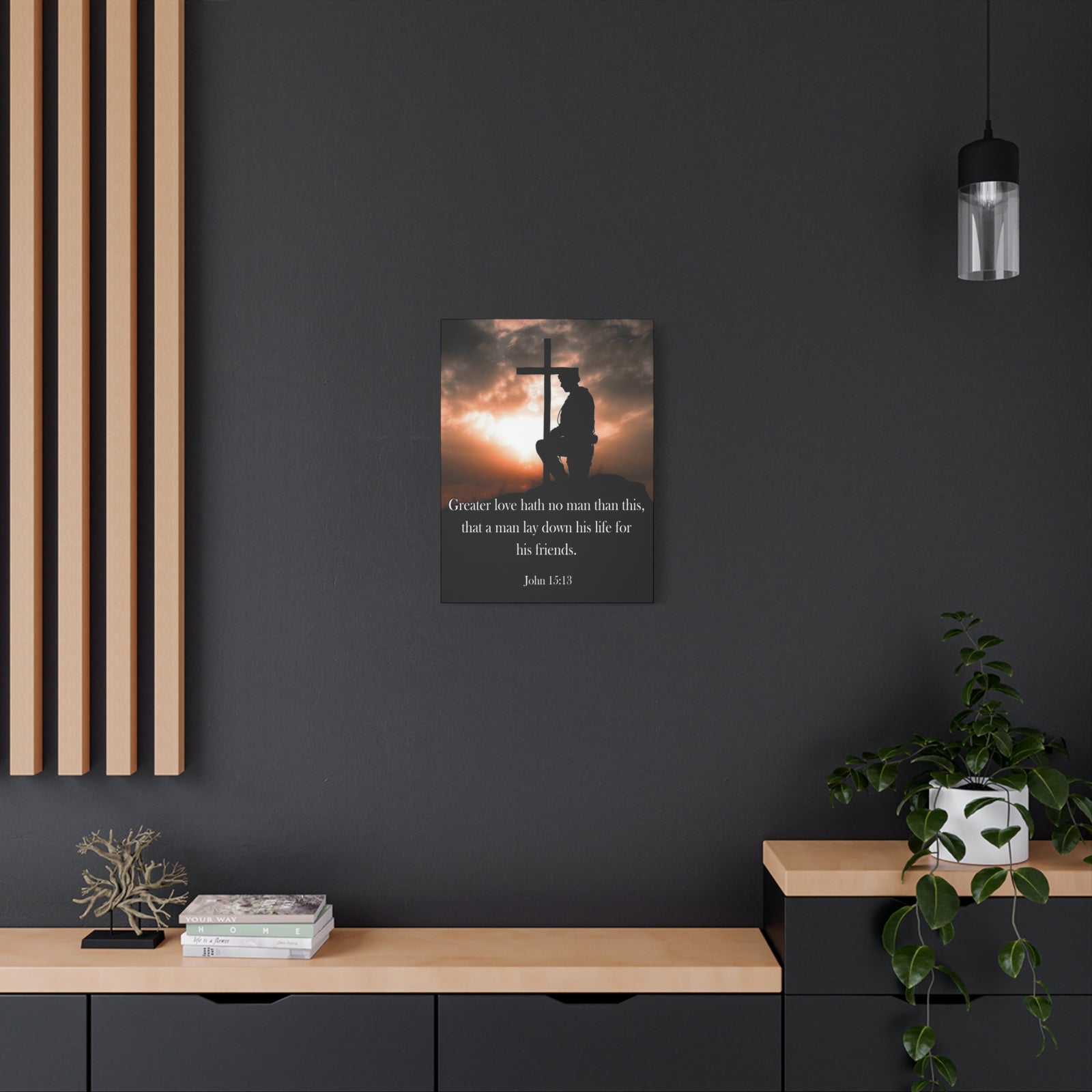Scripture Walls John 15:13 Greater Love Soldier at Cross Christian Wall Art Print Ready to Hang Unframed-Express Your Love Gifts