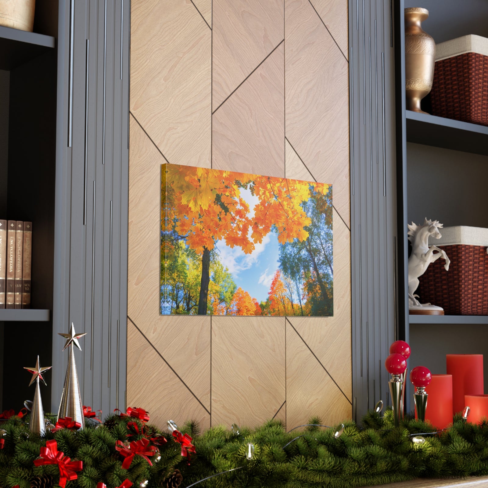 Autumn Tree With Orange Leaves Heart Nature Wilderness Photography Canvas Wall Art for Home Decor Ready-to-Hang-Express Your Love Gifts