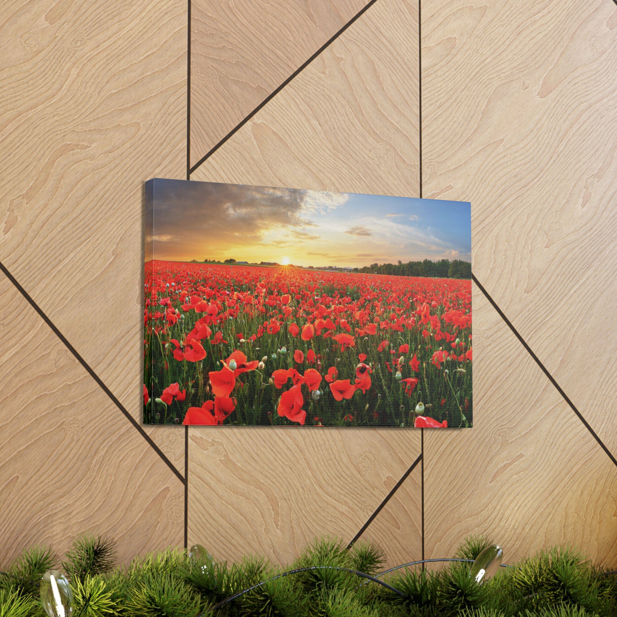 Sunset Over Poppy Field Flower Canvas Wall Art for Home Decor Ready-to-Hang-Express Your Love Gifts