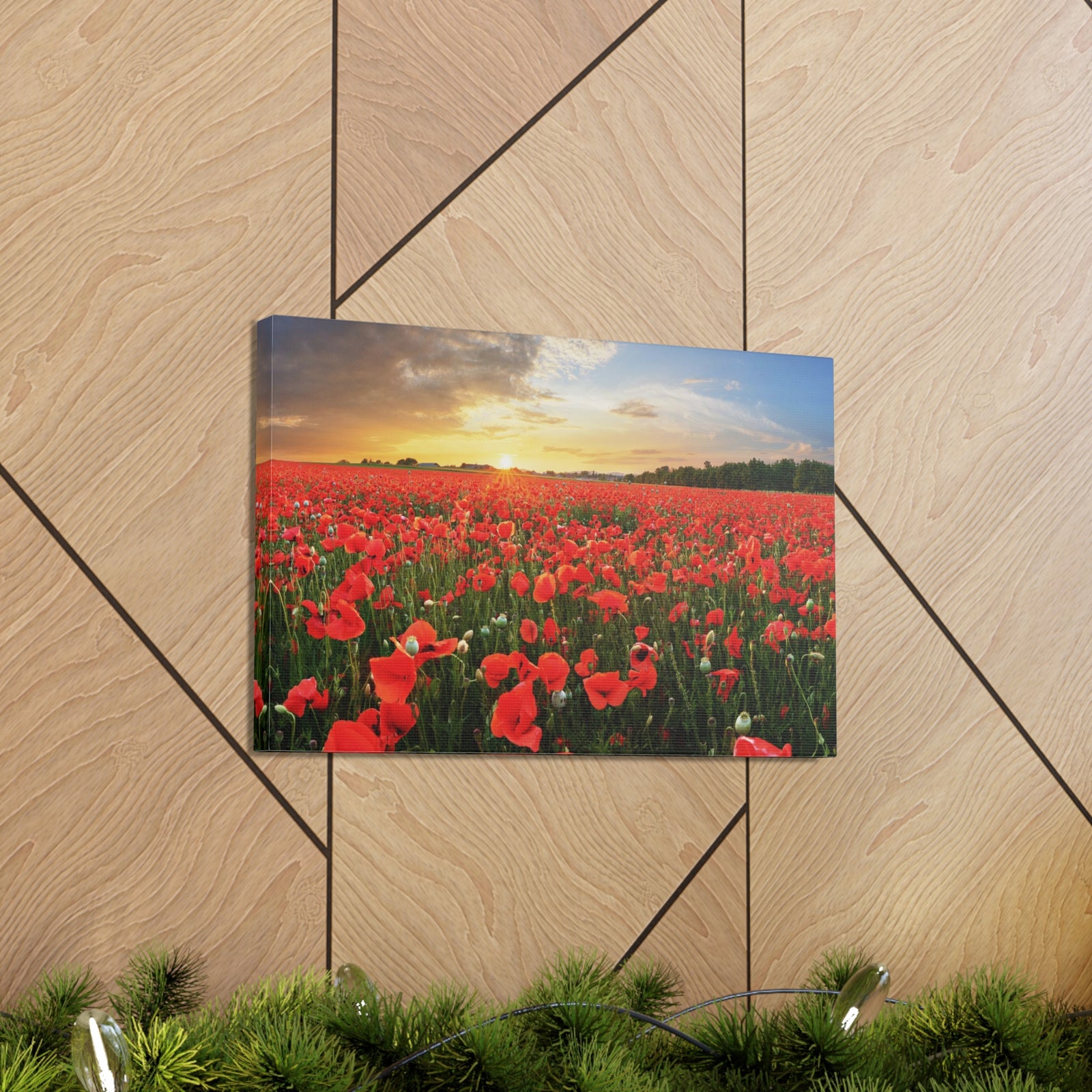 Sunset Over Poppy Field Flower Canvas Wall Art for Home Decor Ready-to-Hang-Express Your Love Gifts