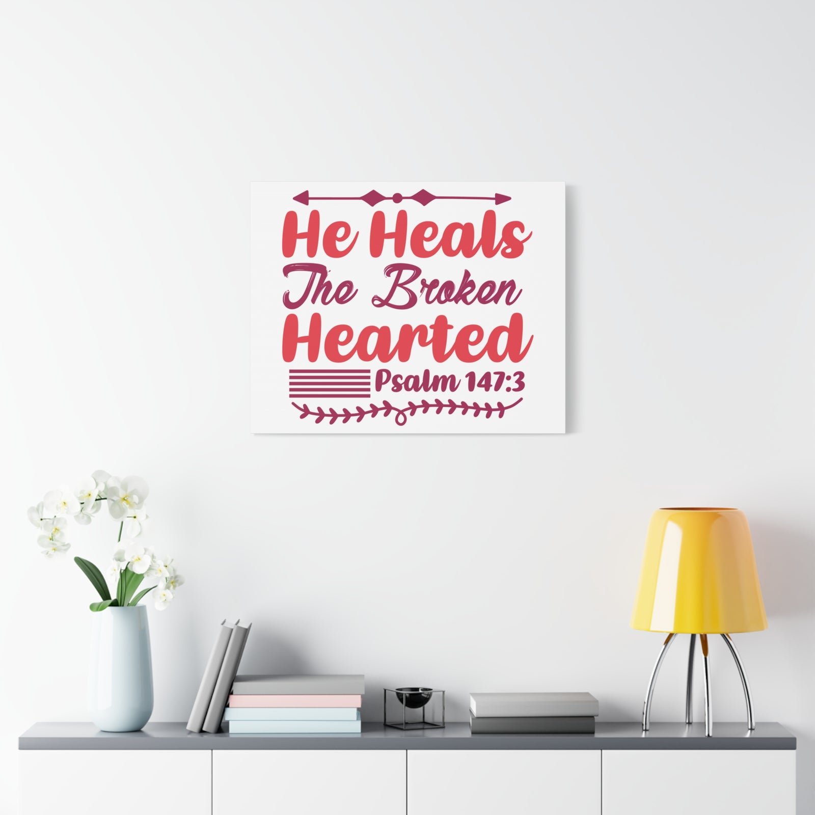 Scripture Canvas Psalm 147:3 The Broken Hearted Christian Wall Art Bible Verse Print Ready to Hang-Express Your Love Gifts