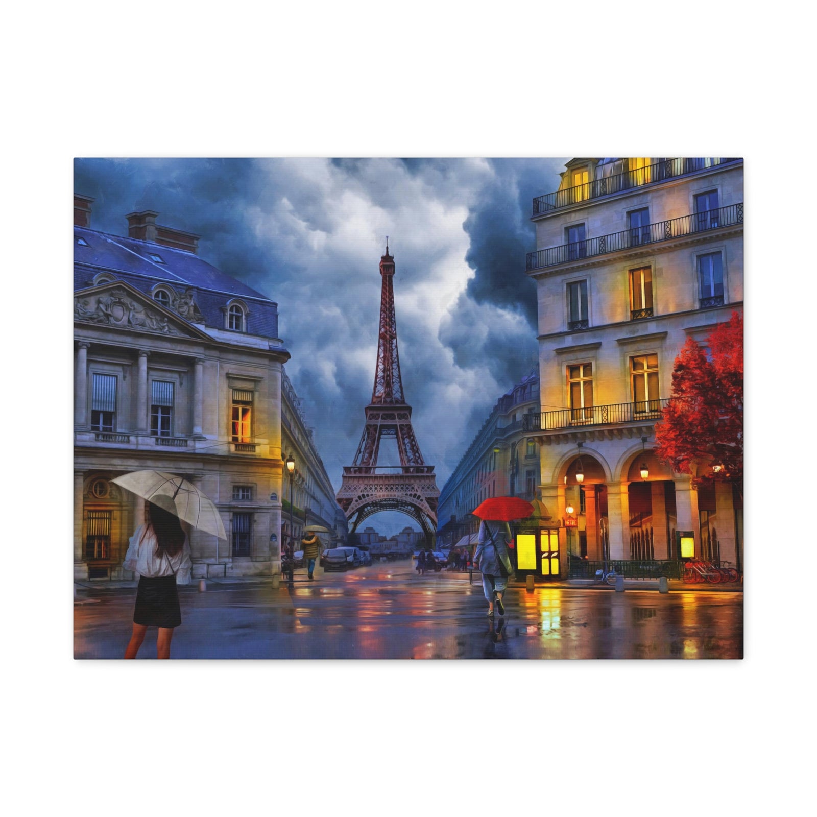 Paris Street View Red Umbrella Eiffel Tower France Canvas Artwork High-Quality Breathtaking French City for Home Decor Ready to Hang-Express Your Love Gifts