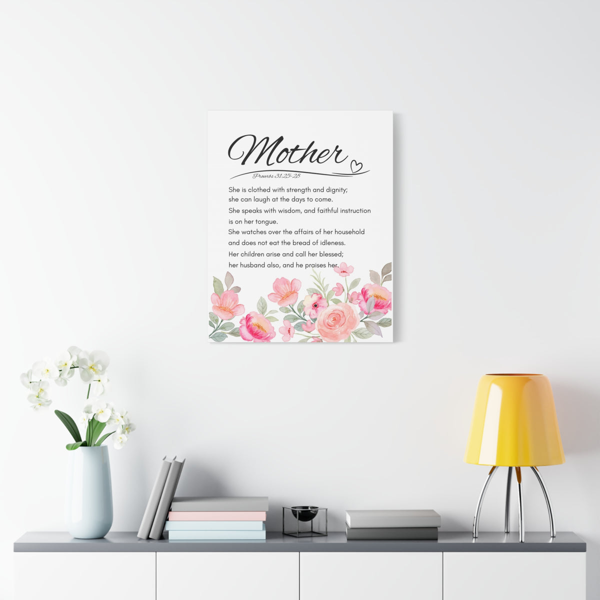 Scripture Walls Proverbs 31:25-28 Mother Bible Verse Canvas Christian Wall Art Ready to Hang Unframed-Express Your Love Gifts