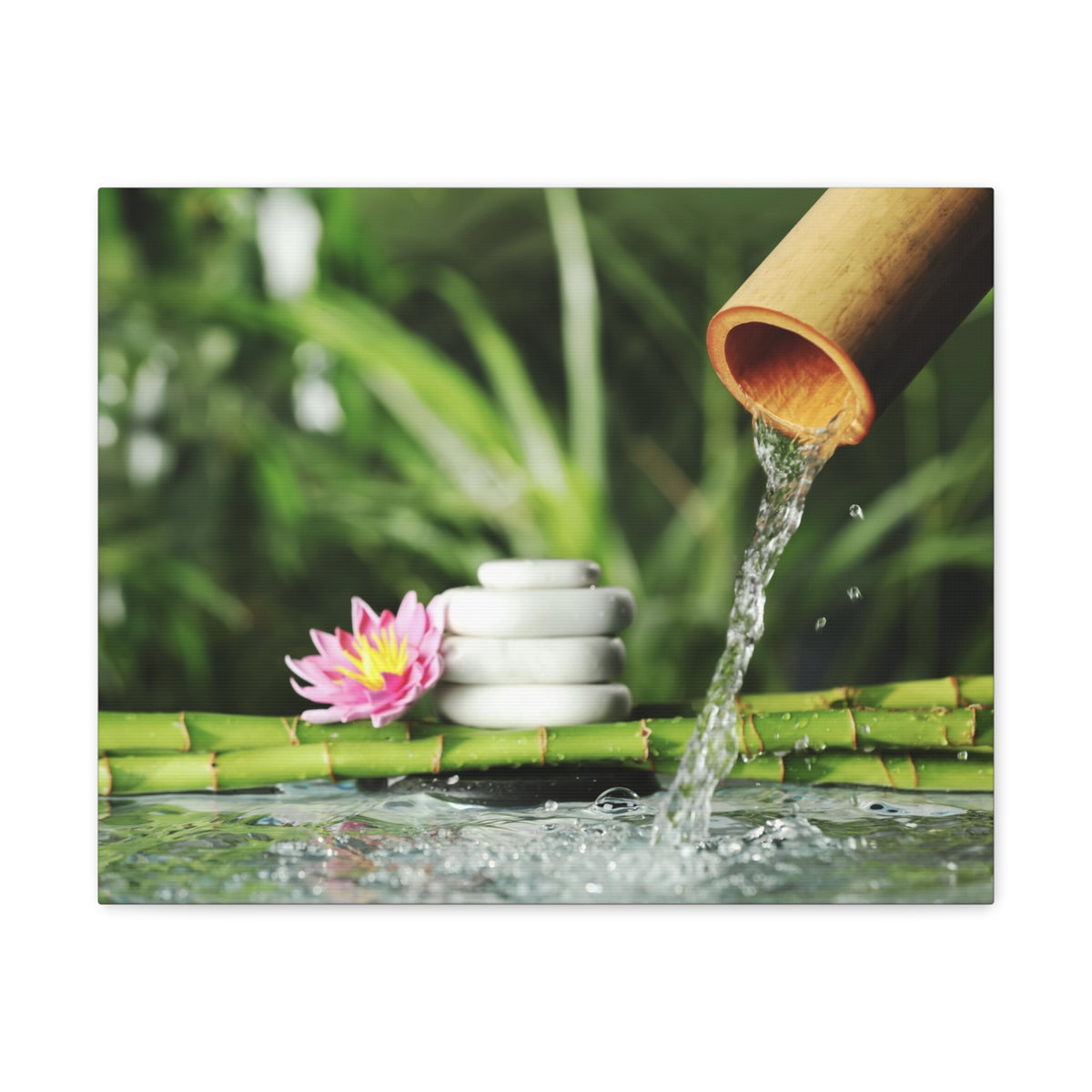 Flower and Bamboo Fountain Forest Floral Nature Photography Canvas Wall Art for Home Decor Ready-to-Hang-Express Your Love Gifts