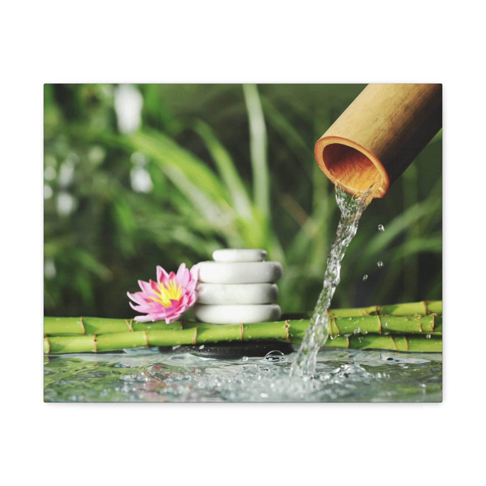 Flower and Bamboo Fountain Forest Floral Nature Photography Canvas Wall Art for Home Decor Ready-to-Hang-Express Your Love Gifts