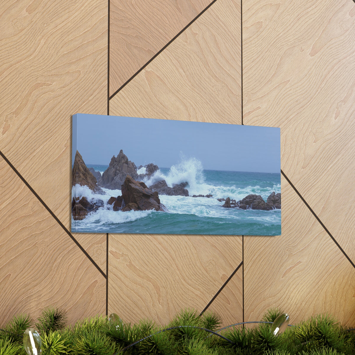 Sea Waves Crash Against Rocks Large Splashes Ocean Canvas Wall Art for Home Decor Ready-to-Hang-Express Your Love Gifts