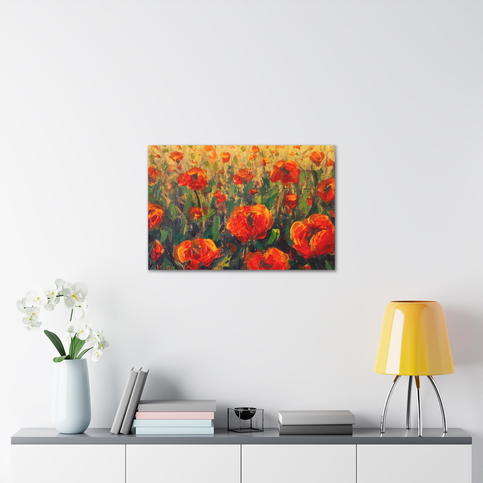 Red Large Poppies In Green Grass Flower Canvas Wall Art for Home Decor Ready-to-Hang-Express Your Love Gifts