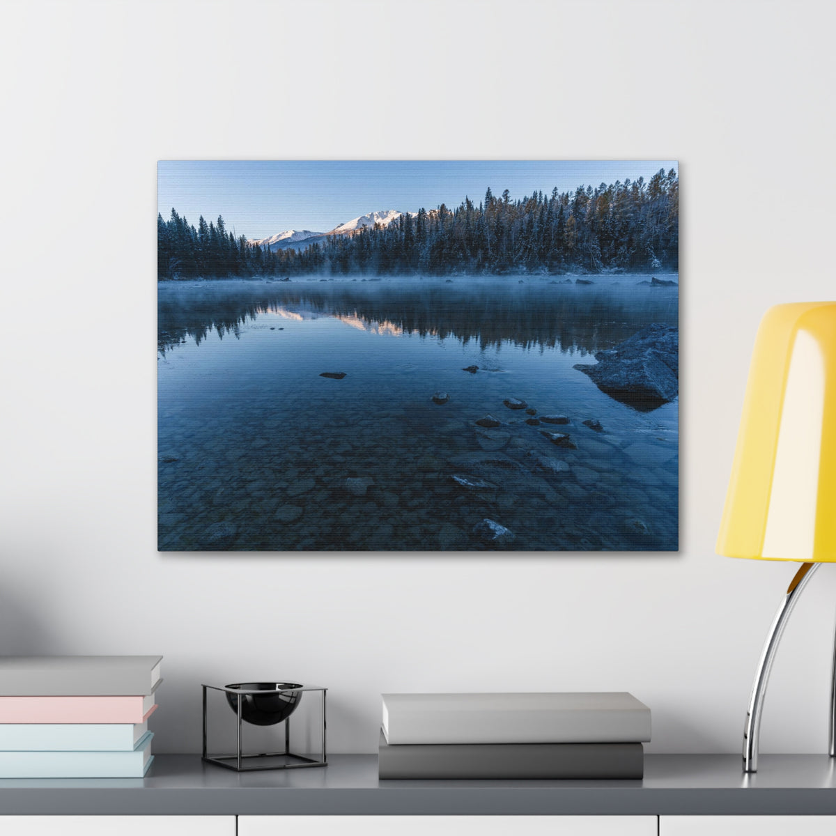 Clear Winter Lake Pine Tree Mountain Nature Wilderness Photography Canvas Wall Art for Home Decor Ready-to-Hang-Express Your Love Gifts