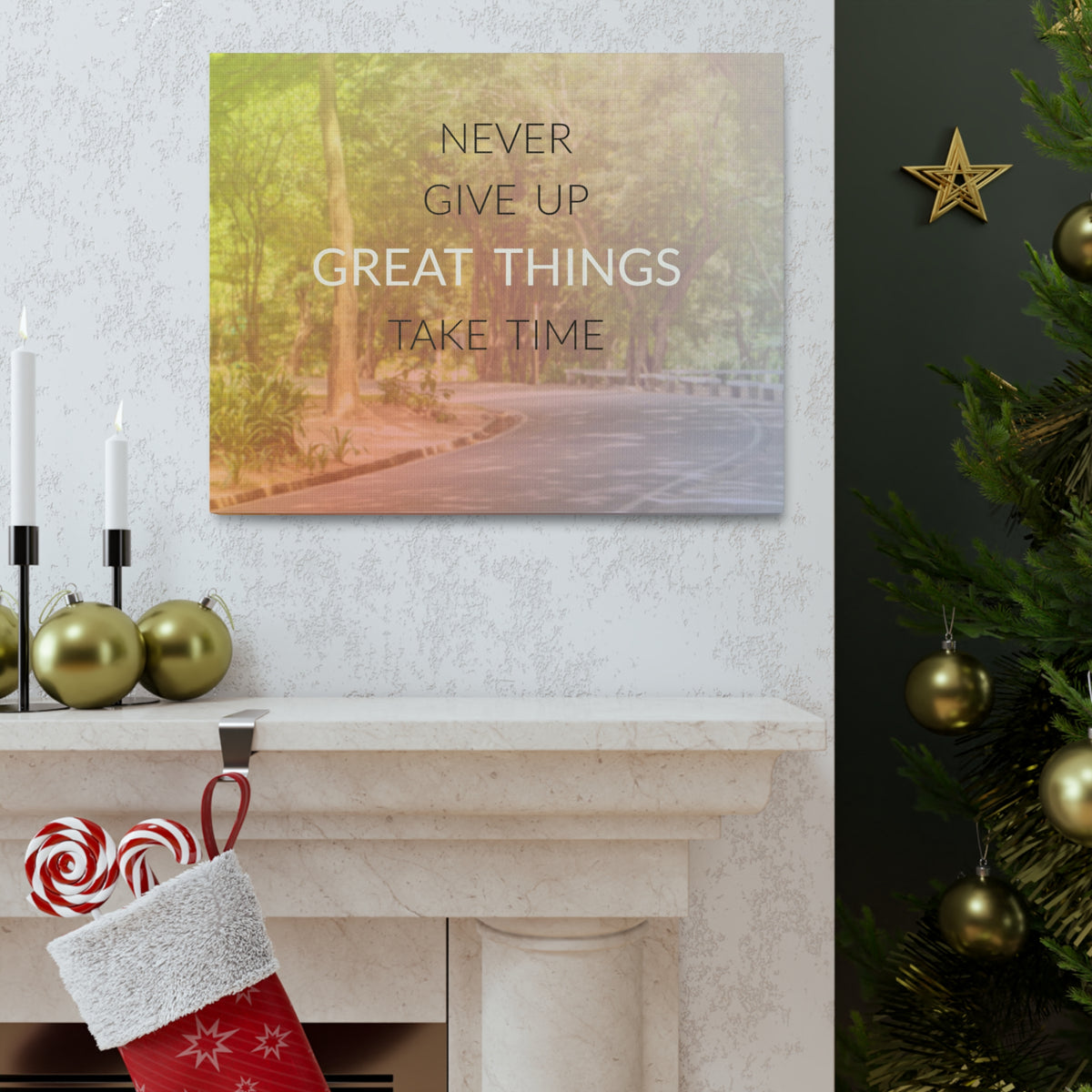 Inspirational Quote Canvas Never Give Up Motivational Print Ready to Hang Artwork-Express Your Love Gifts