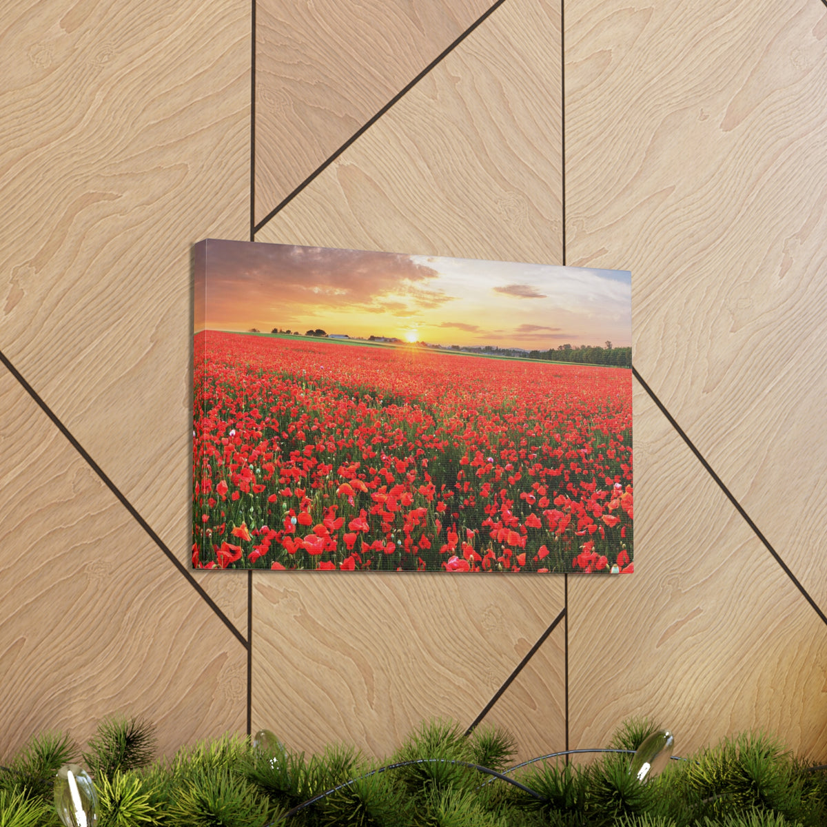 Nice Sunset Over Poppy Field Flower Canvas Wall Art for Home Decor Ready-to-Hang-Express Your Love Gifts