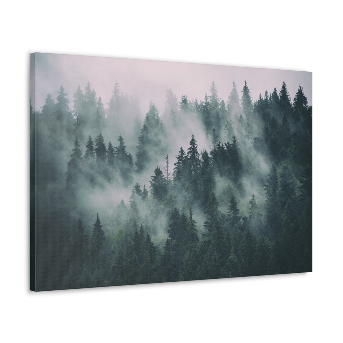 Misty Green Forest Pine Tree Nature Wilderness Photography Canvas Wall Art for Home Decor Ready-to-Hang-Express Your Love Gifts