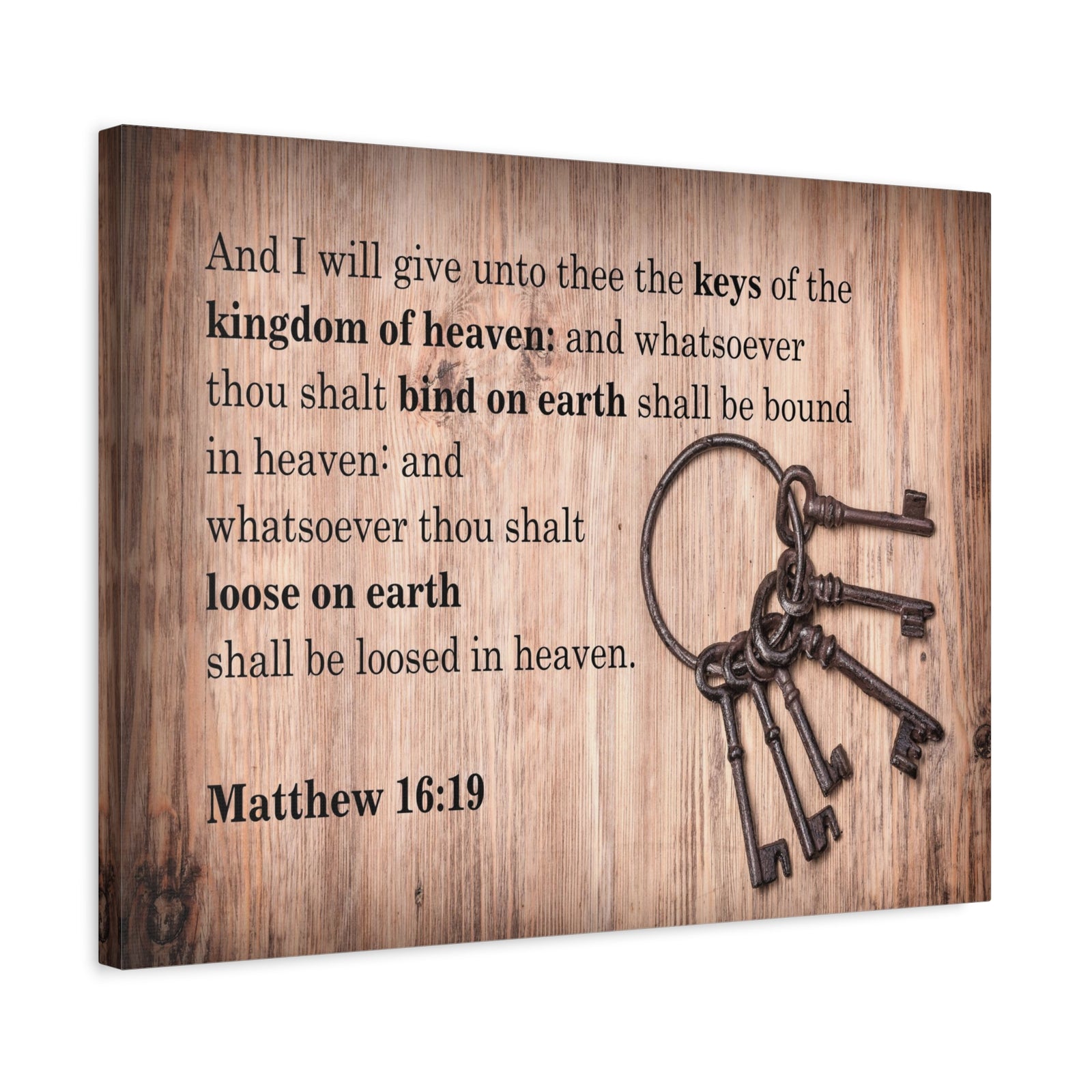 Scripture Canvas Bind on Earth Matthew 16:19 Christian Wall Art Bible Verse Print Ready to Hang-Express Your Love Gifts