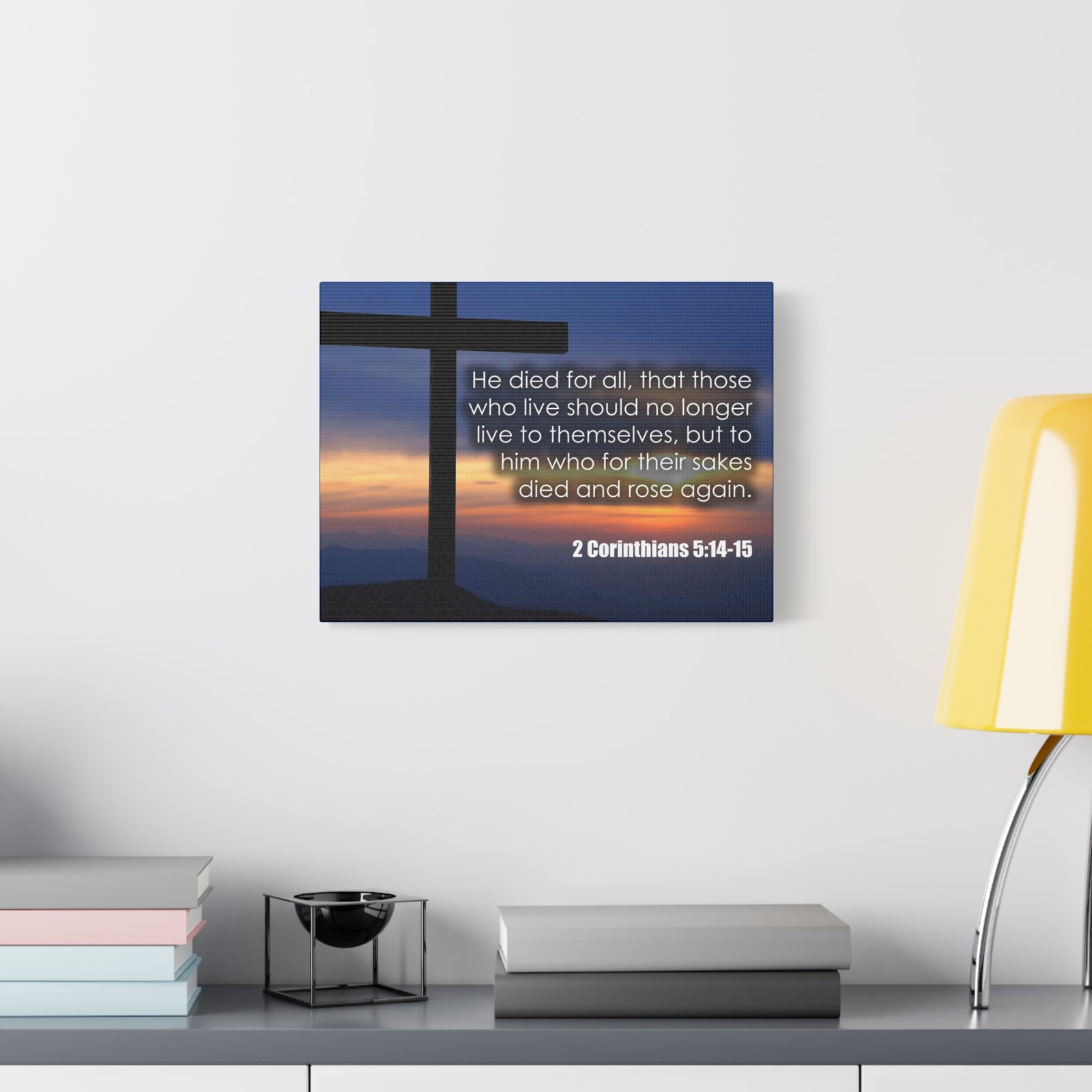 Bible Verse Canvas He Died For All 2 Corinthians 5:14-15 Christian Home Décor Wall Art Scripture Ready to Hang Faith Print-Express Your Love Gifts