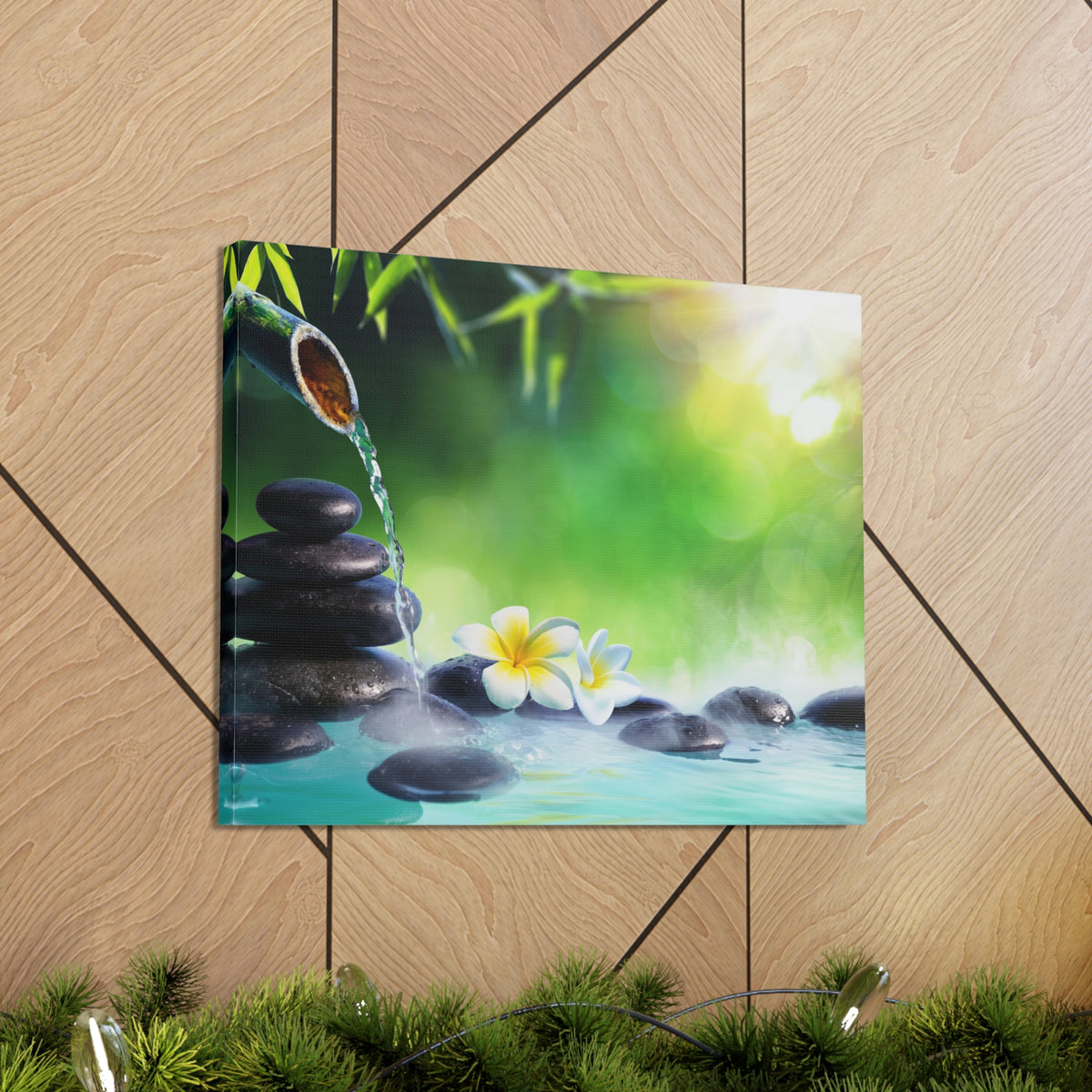 Plumeria Flowers in Fountain Forest Floral Nature Photography Canvas Wall Art for Home Decor Ready-to-Hang-Express Your Love Gifts