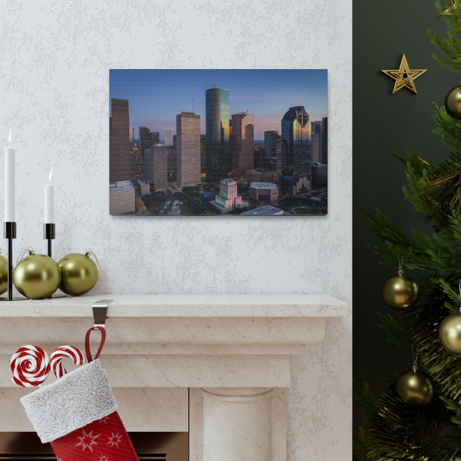 Houston Night Skyline Canvas Artwork High-Quality Breathtaking Stunning Cityscape for Home Decor Ready to Hang-Express Your Love Gifts