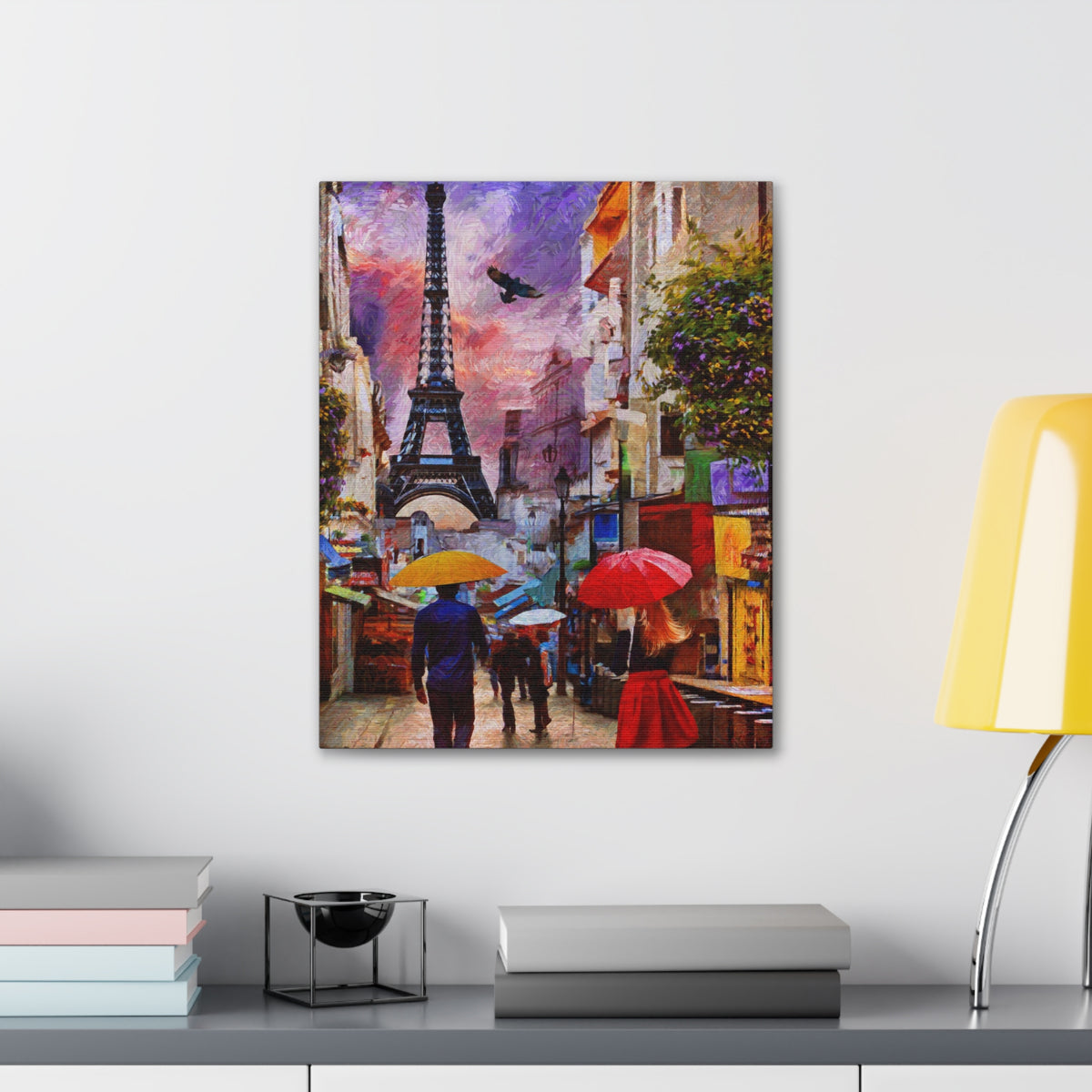 Paris Romantic Couple Red Umbrella Eiffel Tower France Canvas Artwork High-Quality Breathtaking French City for Home Decor Ready to Hang-Express Your Love Gifts