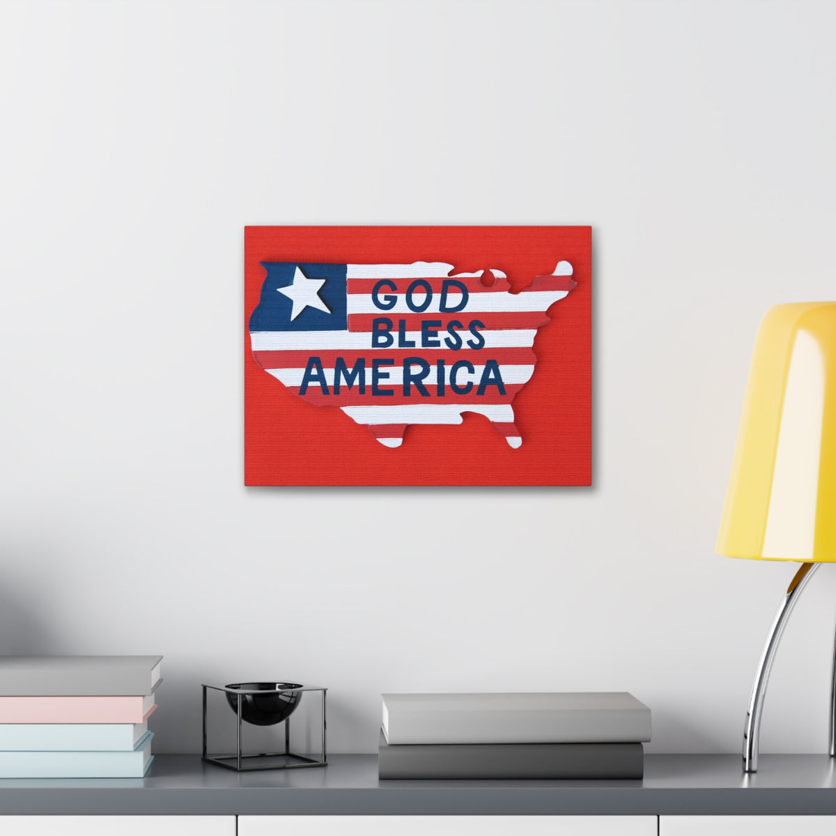 God Bless America Map of USA Canvas Wall Art for Home Decor Ready-to-Hang-Express Your Love Gifts
