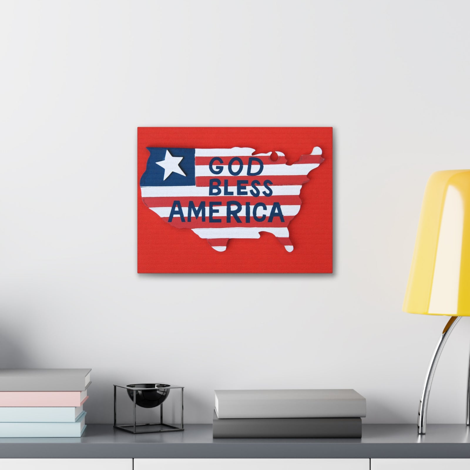 God Bless America Map of USA Canvas Wall Art for Home Decor Ready-to-Hang-Express Your Love Gifts
