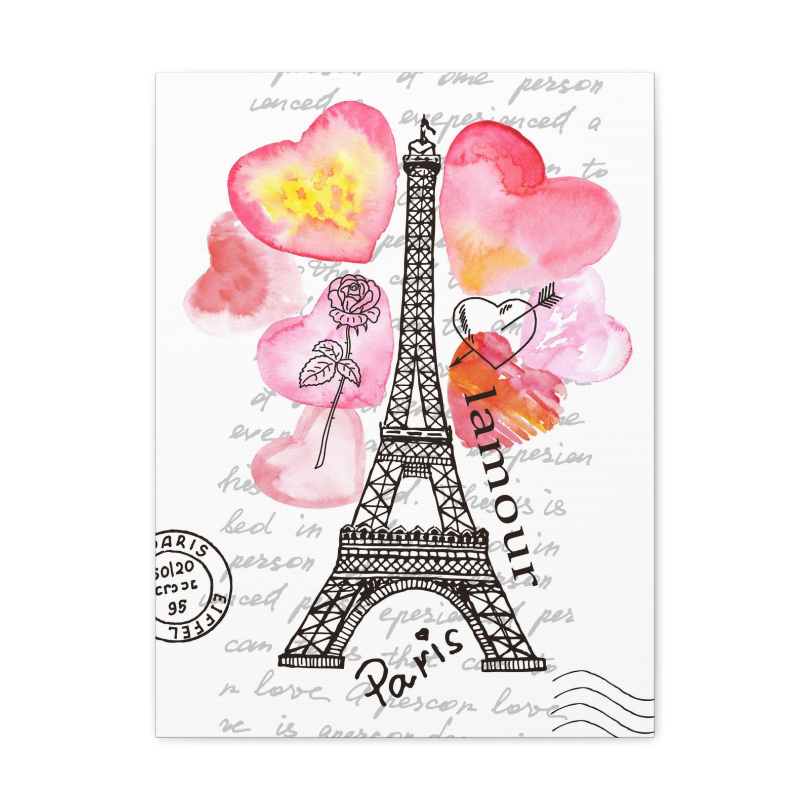 Pink Heart Eiffel Tower Paris France Canvas Artwork High-Quality Breathtaking French City for Home Decor Ready to Hang-Express Your Love Gifts