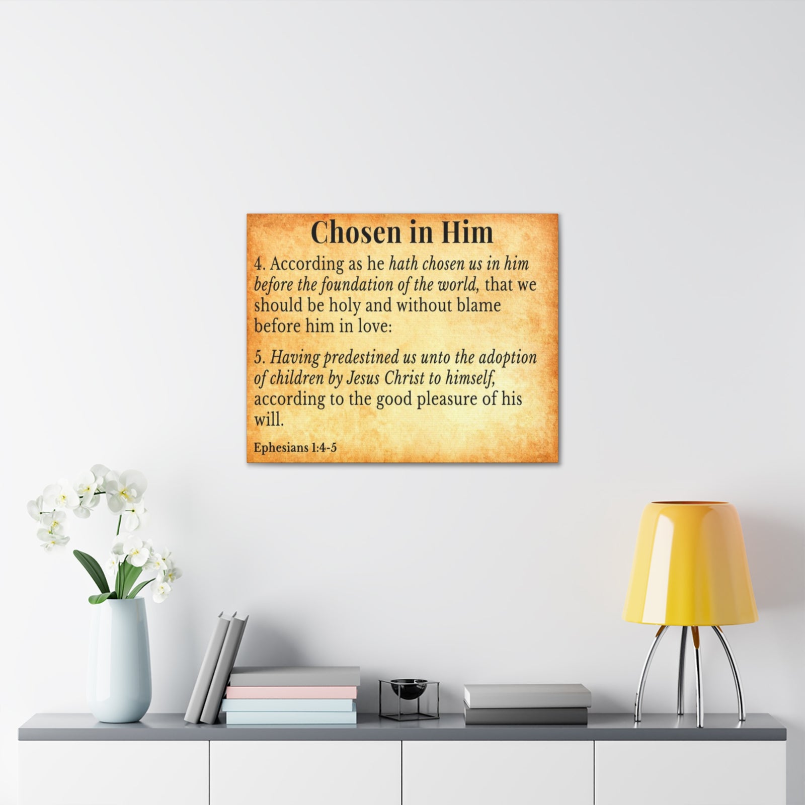 Scripture Walls Ephesians 1:4-5 Chosen in Christ Gold Bible Verse Canvas Christian Wall Art Ready to Hang Unframed-Express Your Love Gifts