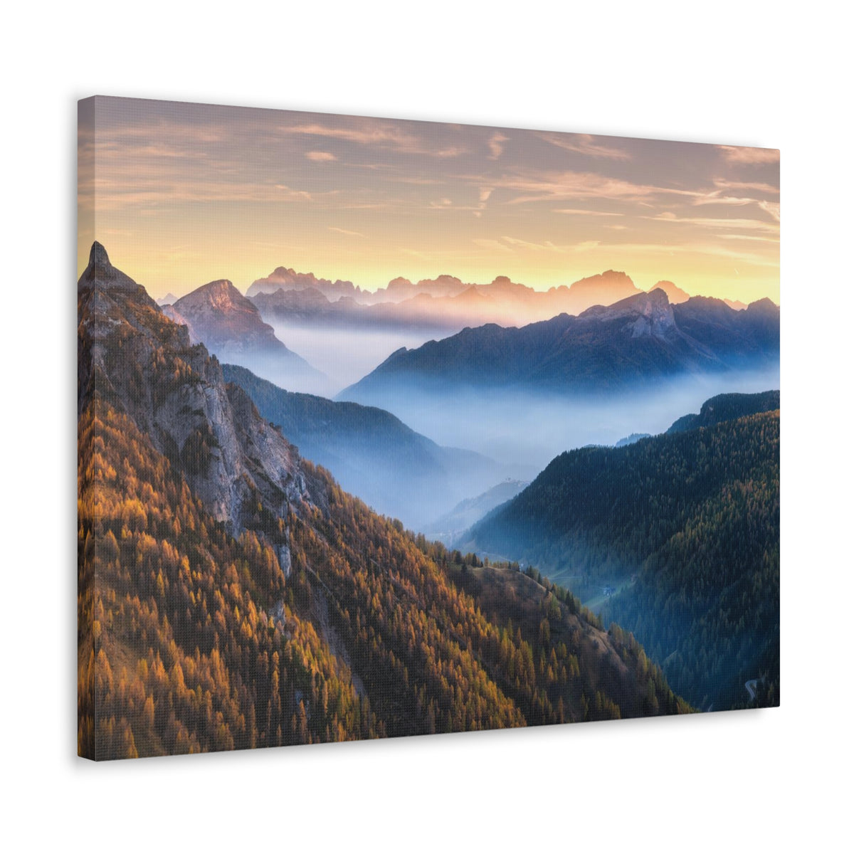 Golden Mountains Misty Nature Wilderness Photography Canvas Wall Art for Home Decor Ready-to-Hang-Express Your Love Gifts