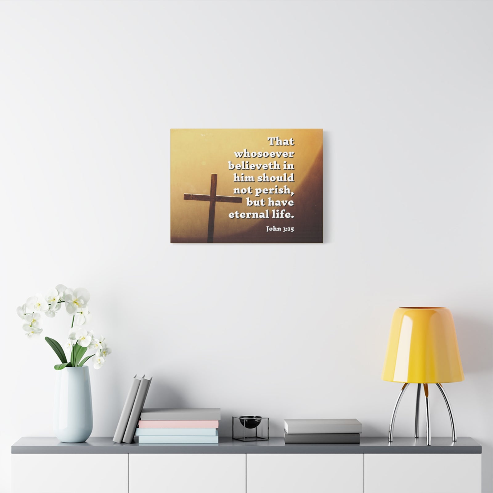 Scripture Canvas Eternal Life John 3:15 Christian Wall Art Bible Verse Print Ready to Hang