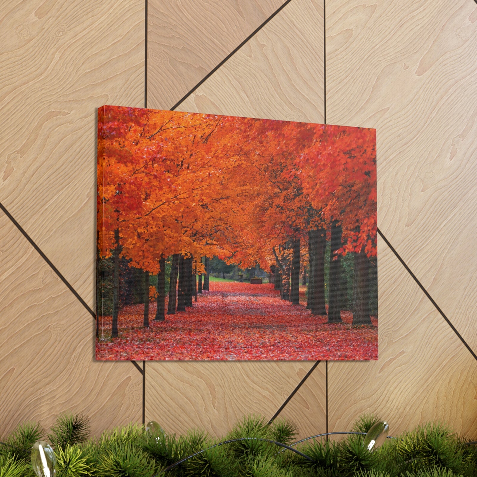 Autumn Forest Orange Leave Tree Trail Nature Wilderness Photography Canvas Wall Art for Home Decor Ready-to-Hang-Express Your Love Gifts