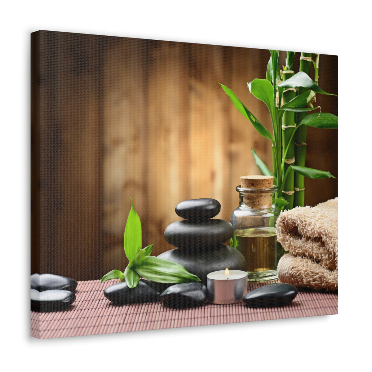 Zen Stones and Bamboo Forest Floral Nature Photography Canvas Wall Art for Home Decor Ready-to-Hang-Express Your Love Gifts