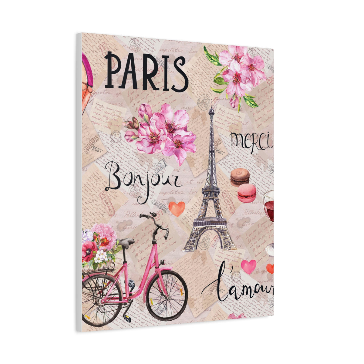 Eiffel Tower Pink Bike Paris Illustration France Canvas Artwork High-Quality Breathtaking French City for Home Decor Ready to Hang-Express Your Love Gifts