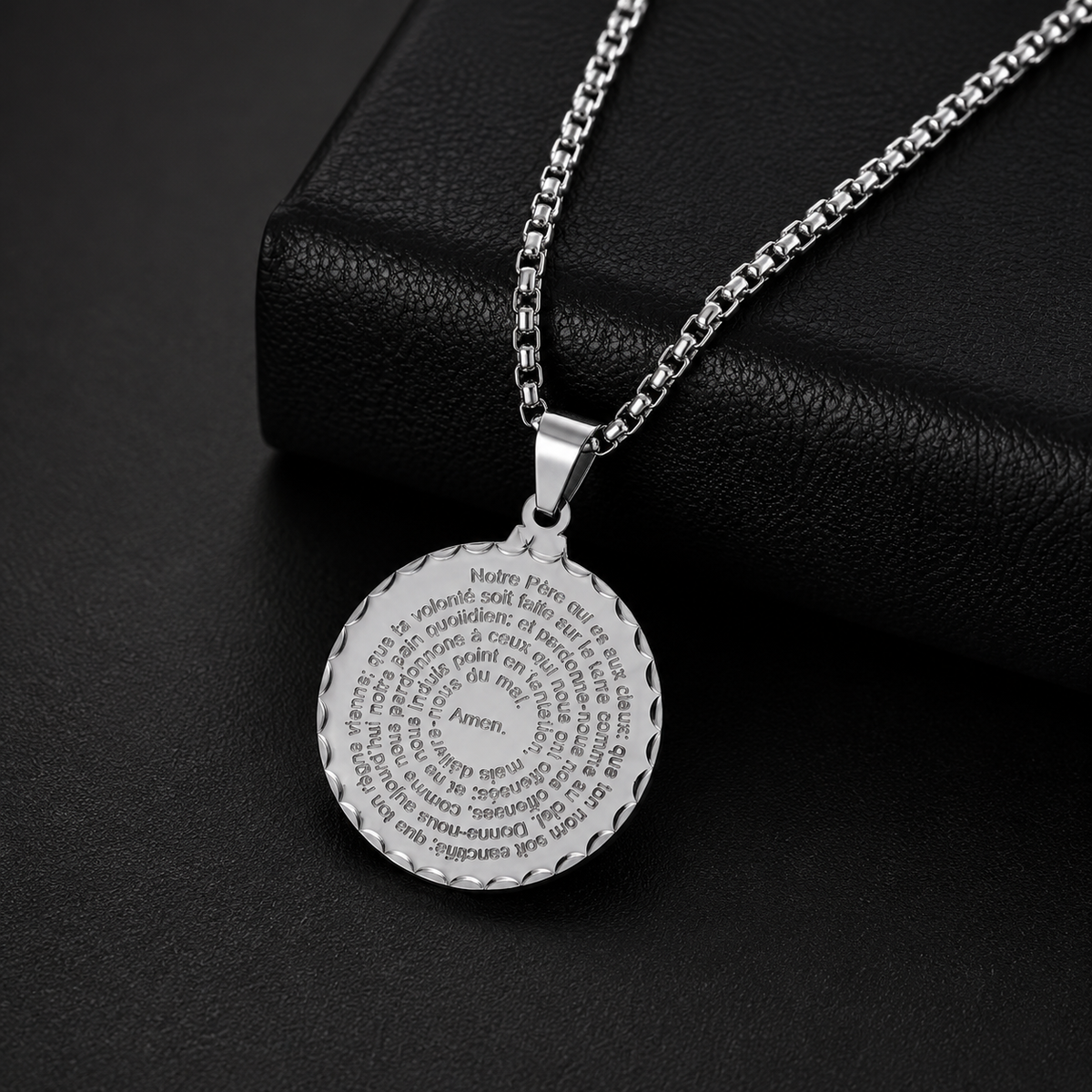 Men's Notre Pere Prayer Pendant Stainless Steel 24" Chain-Express Your Love Gifts