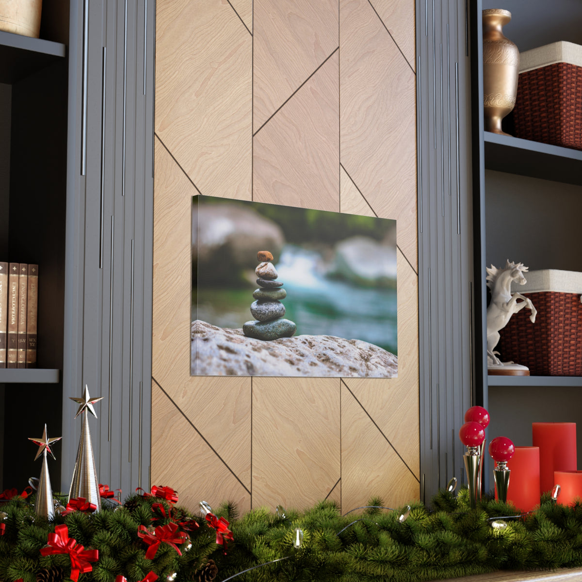 Rocks Stacked in Balance Forest Floral Nature Photography Canvas Wall Art for Home Decor Ready-to-Hang-Express Your Love Gifts