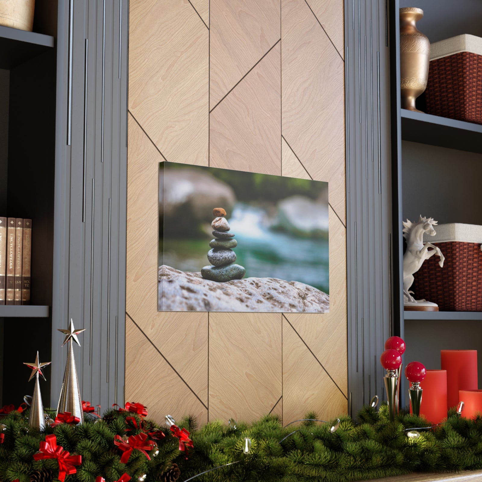 Rocks Stacked in Balance Forest Floral Nature Photography Canvas Wall Art for Home Decor Ready-to-Hang-Express Your Love Gifts