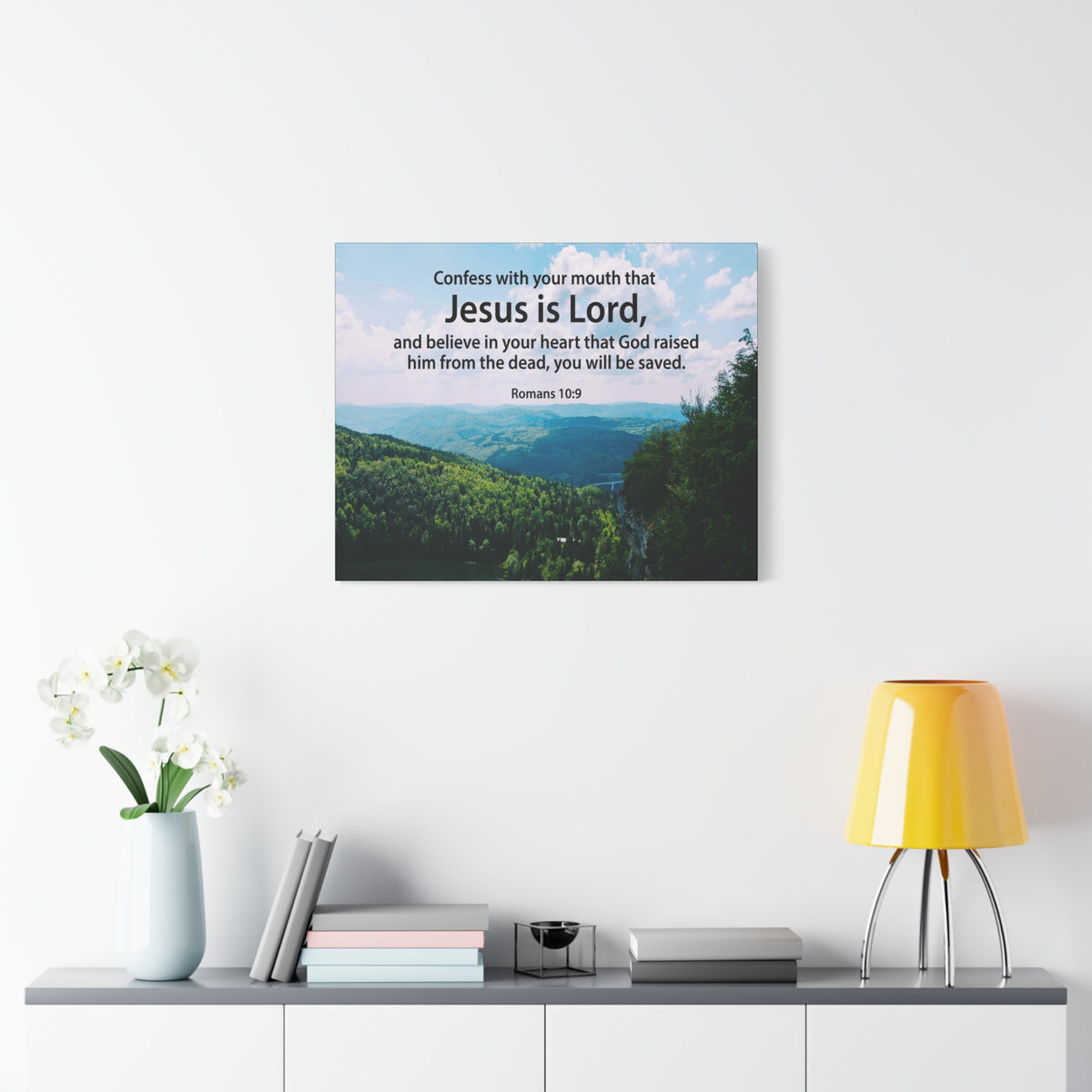 Scripture Canvas Jesus is Lord Romans 10:9 Christian Wall Art Bible Verse Print Ready to Hang-Express Your Love Gifts