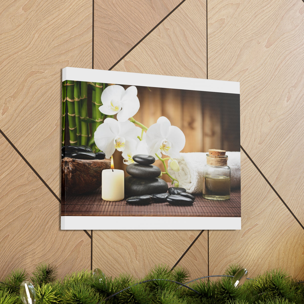 White Orchid and Bamboo Forest Floral Nature Photography Canvas Wall Art for Home Decor Ready-to-Hang-Express Your Love Gifts