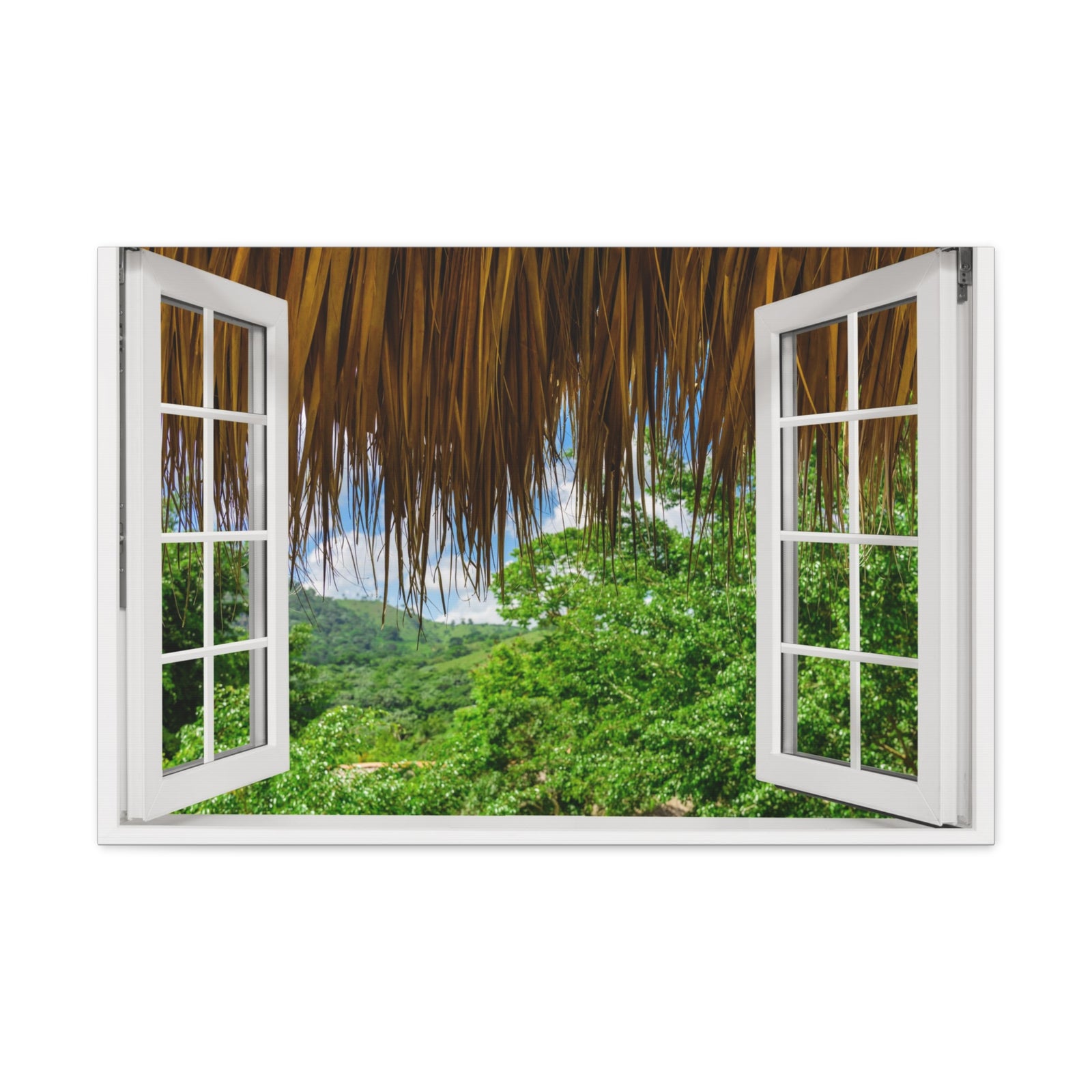 Canvas Print Wall Art Window Jungle View Nature Photography Realism Scenic Landscape Colorful Multicolor for Home Decor Ready to Hang-Express Your Love Gifts