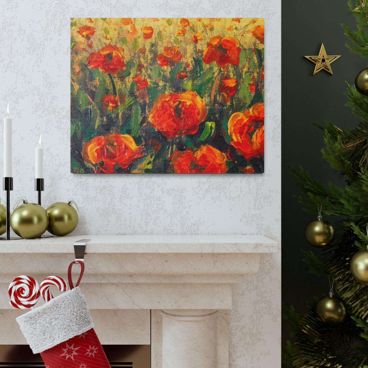 Red Large Poppies In Green Grass Flower Canvas Wall Art for Home Decor Ready-to-Hang-Express Your Love Gifts