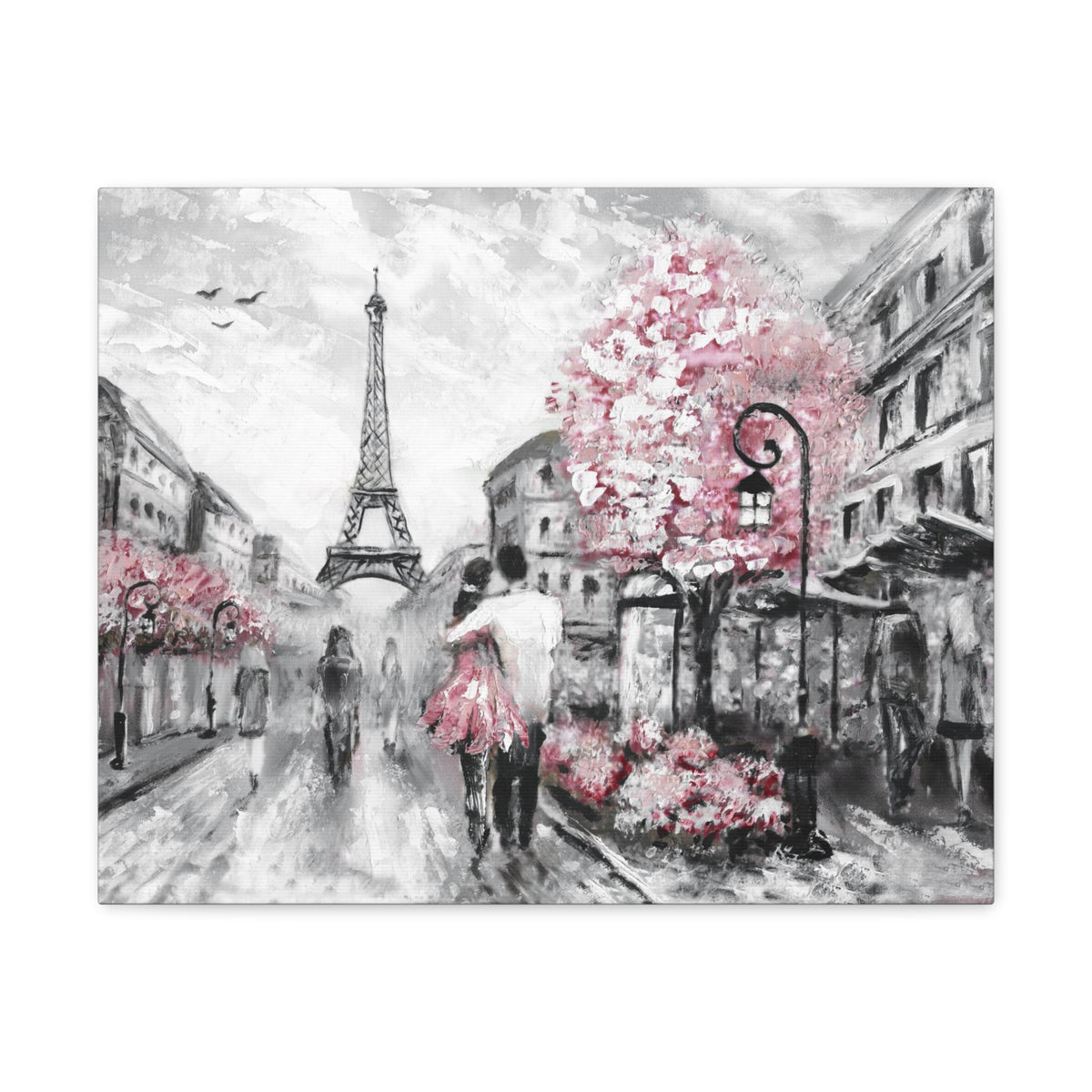 Couple Hug Pink Paris France Canvas Artwork High-Quality Breathtaking French City for Home Decor Ready to Hang-Express Your Love Gifts