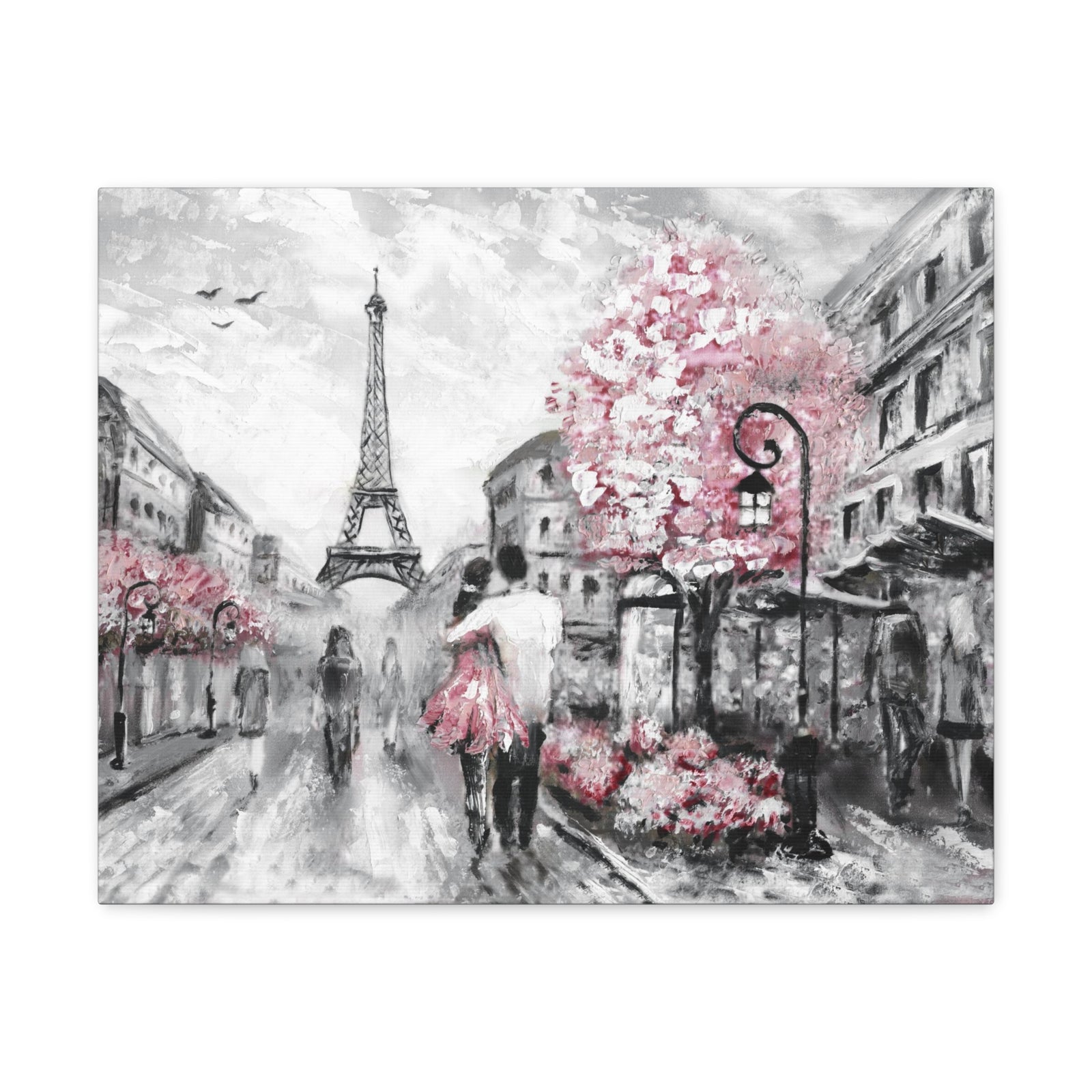 Couple Hug Pink Paris France Canvas Artwork High-Quality Breathtaking French City for Home Decor Ready to Hang-Express Your Love Gifts
