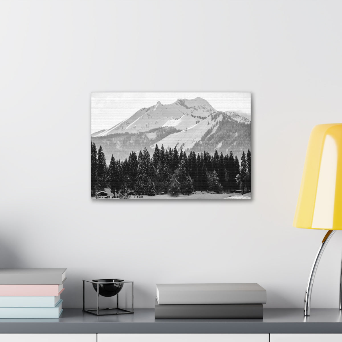 Winter Forest Mountain Black And White Nature Wilderness Photography Canvas Wall Art for Home Decor Ready-to-Hang-Express Your Love Gifts
