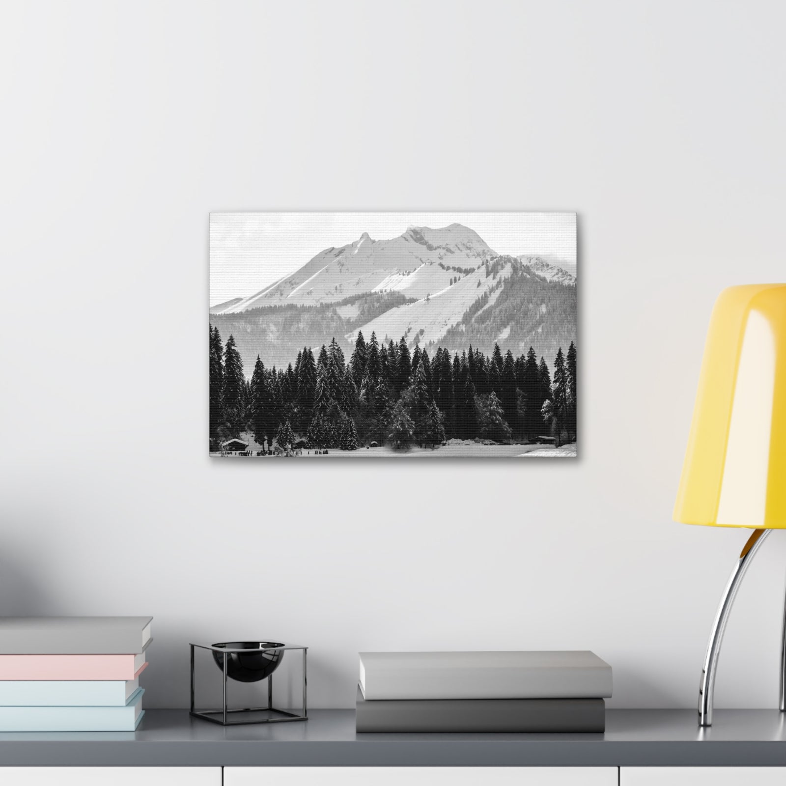 Winter Forest Mountain Black And White Nature Wilderness Photography Canvas Wall Art for Home Decor Ready-to-Hang-Express Your Love Gifts