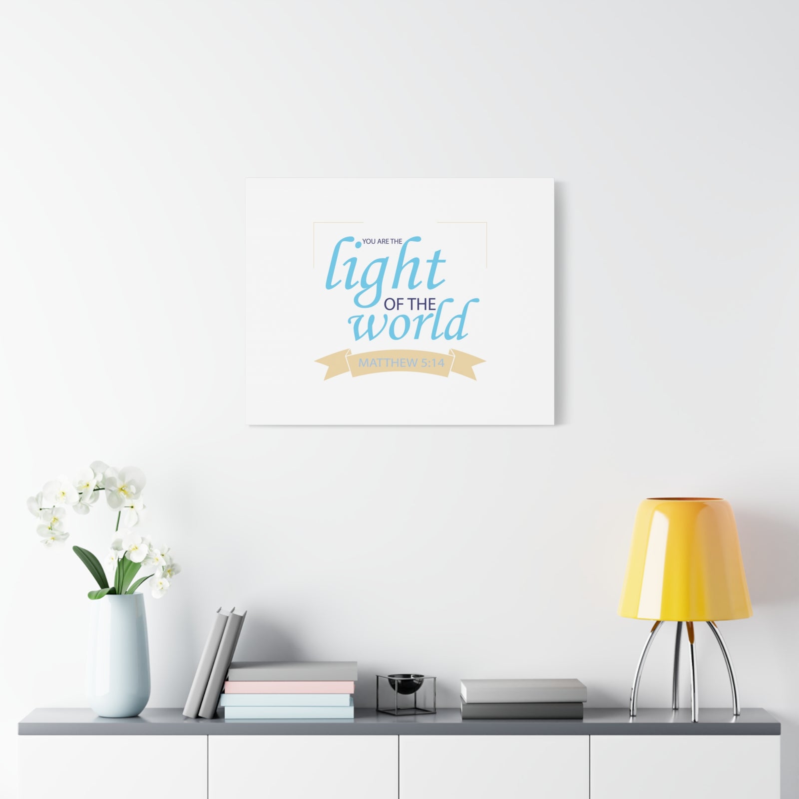 Scripture Canvas Light Of The World Matthew 5:14 Christian Wall Art Bible Verse Print Ready to Hang-Express Your Love Gifts