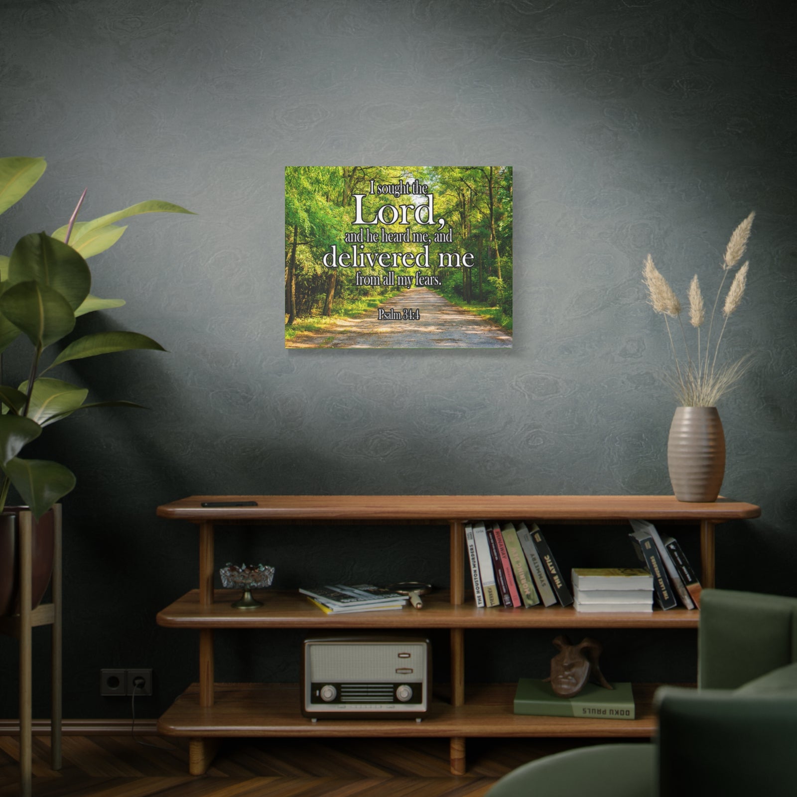 Scripture Canvas Lord Delivered Me Psalm 34:4 Christian Wall Art Bible Verse Print Ready to Hang-Express Your Love Gifts