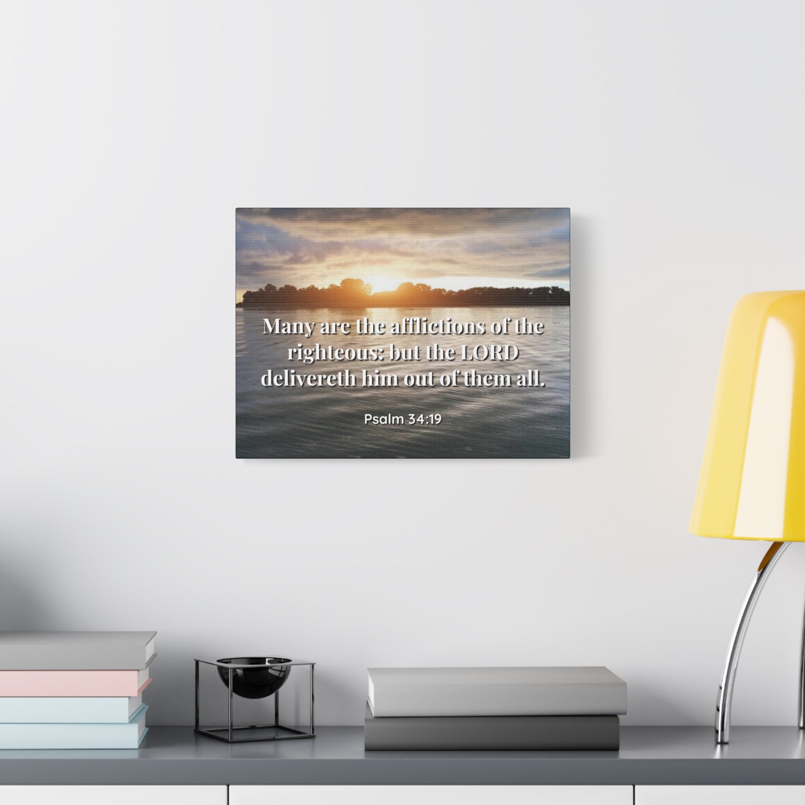 Scripture Canvas The Afflictions Psalm 34:19 Christian Wall Art Bible Verse Print Ready to Hang-Express Your Love Gifts